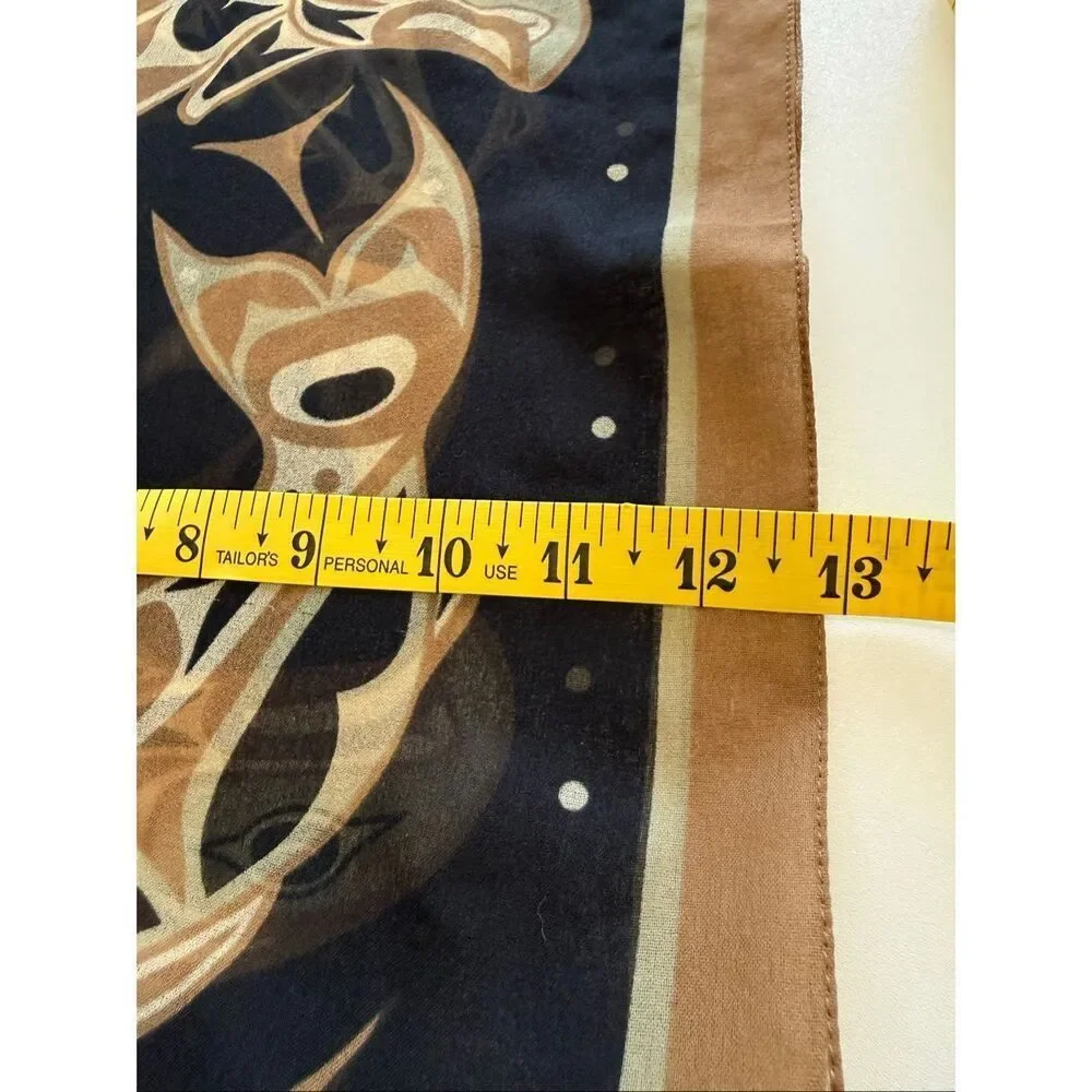 Vintage Anthony Joseph Scarf Coast Salish ‘Circle of Life’ Salmon Art Earthy